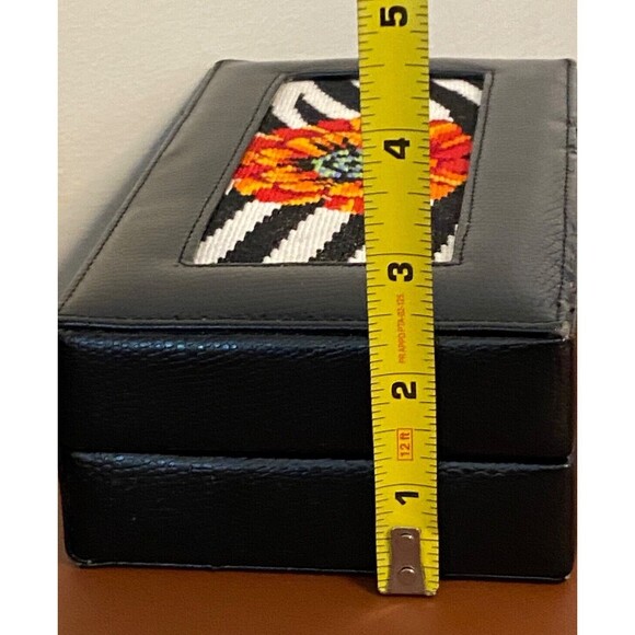 Vtg Floral Needlepoint Locking JEWELRY BOX Hand Stitched Black Zebra Small Lined - Picture 16 of 16